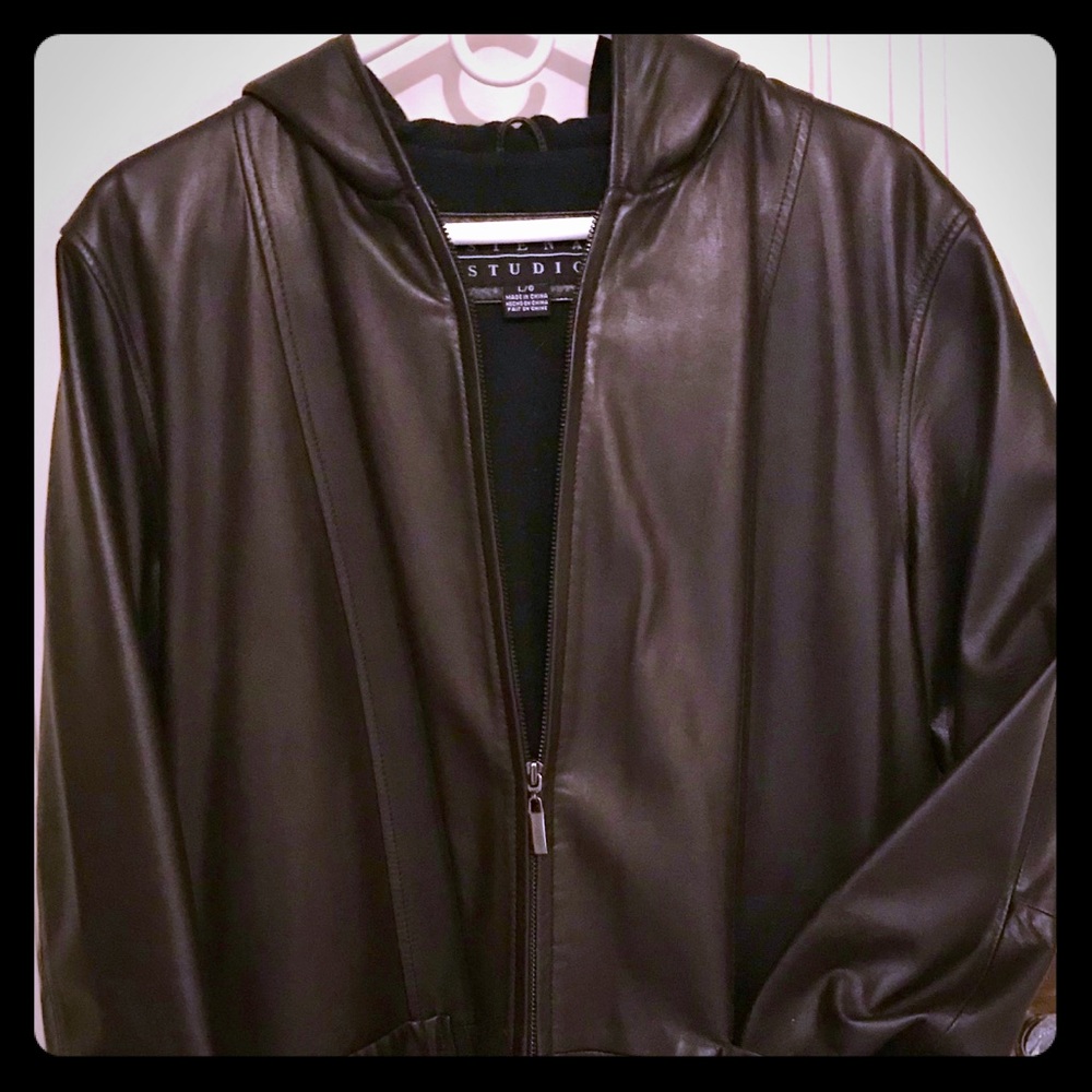 Chocolate Leather Hooded Jacket